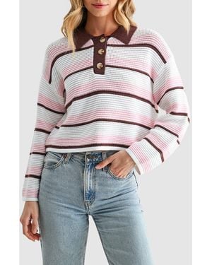 Lush Striped Polo Sweater - Gray
