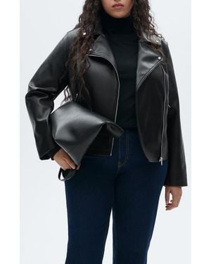 Mango Faux Leather Moto Jacket - Black