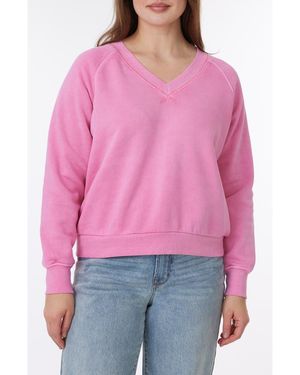 C&C California Delilah Sunwashed Fleece V-Neck Sweatshirt - Red