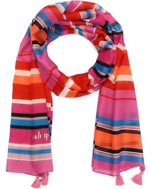 Kate Spade Sunny Stripe Cotton & Silk Oblong Scarf - Red