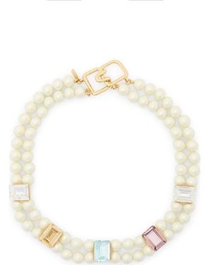 Kenneth Jay Lane Crystal & Faux Pearl Layered Necklace - White