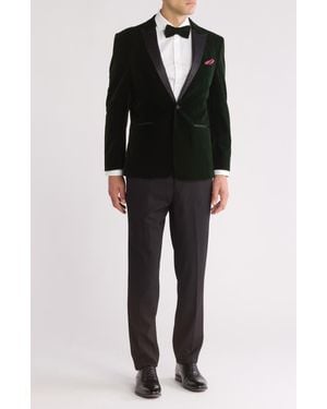 Gino Vitale Two-Piece Velvet Birdseye Lapel Slim Fit Tuxedo - Black