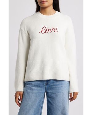 Bobeau Love Embroidery Sweater - White