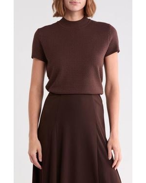 Tahari Mock Neck Short Sleeve Knit Sweater - Red