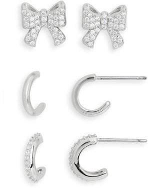Nadri Set Of 3 Cubic Zirconia Bow Stud & Huggie Hoop Earrings - White