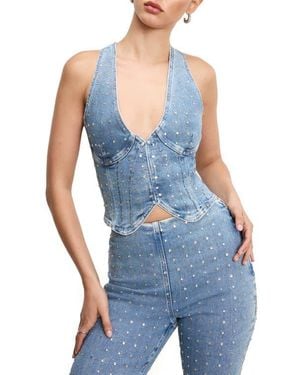 GOOD AMERICAN Dolly Crystal Denim Vest - Blue