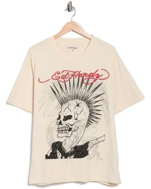 Ed Hardy Rhinestone Punk Mohawk Boxy Graphic T-Shirt - White