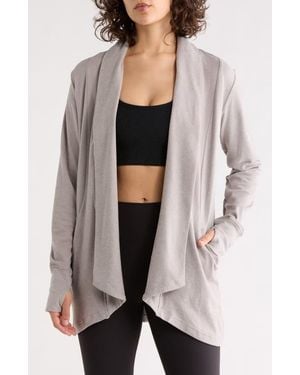 90 Degrees Marled Piqué Open Front Cardigan - Gray