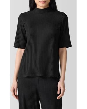 Eileen Fisher Mock Neck Rib Top - Black