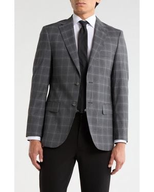 Duchamp Slim Fit Plaid Stretch Knit Sport Coat - Gray