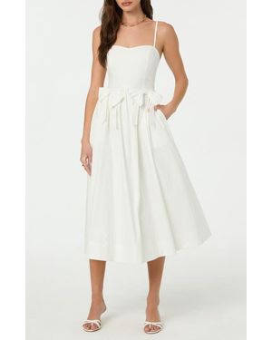 Astr Poplin Bow Detail Midi Dress - White