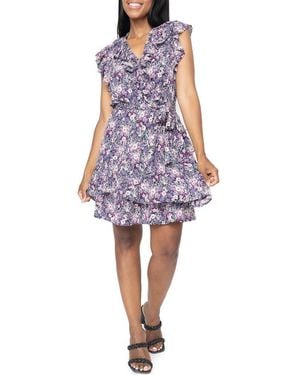 Gibsonlook Ruffles For Days Floral Wrap Minidress - Purple