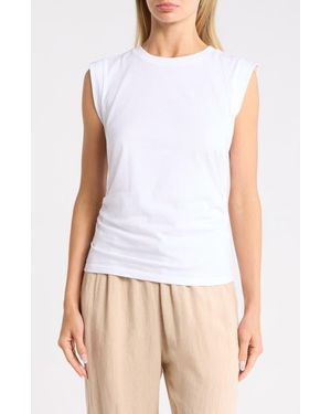 Caslon Side Ruched Cotton Blend Tank - White