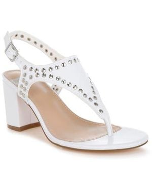 Rag & Co Nerina Leather Studded T-Strap Sandal - White