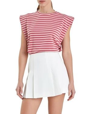 English Factory Stripe Extended Shoulder T-Shirt - White