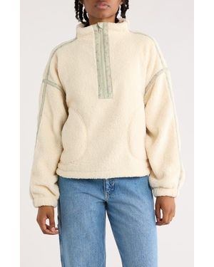 Thread & Supply Corduroy Trim Faux Shearling Half Zip Pullover - Blue
