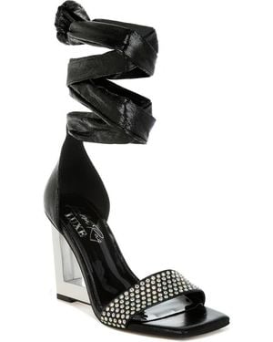 LONDON RAG Harisha Frame Wedge Ankle Tie Sandal - Black