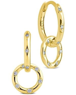 Sterling Forever Double Halo Pavé Drop Earrings - Metallic