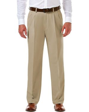 Haggar Cool 18 Pro Classic Fit Flat Front Pant - Natural