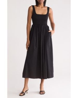 Wayf Smocked Fit & Flare Sundress - Black