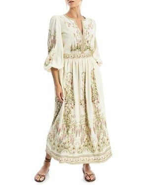 Max Studio Lemon Print Balloon Sleeve Maxi Dress - Natural