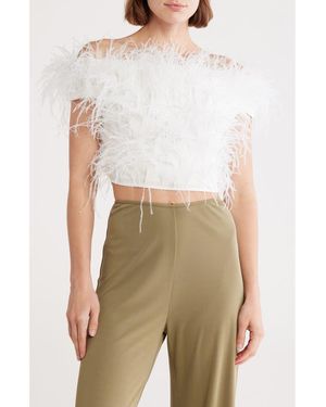 Cult Gaia Sosha Off The Shoulder Feather Silk Top - White