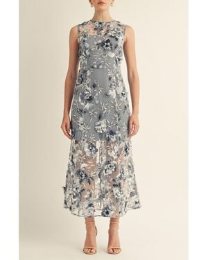 Arose Studio Sorelle Floral Embroidered Sheath Cocktail Dress - Blue