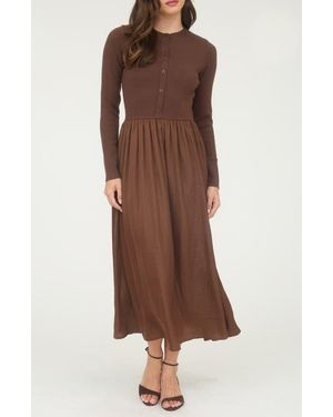 AUGUST SKY Mixed Media Long Sleeve Maxi Dress - Brown