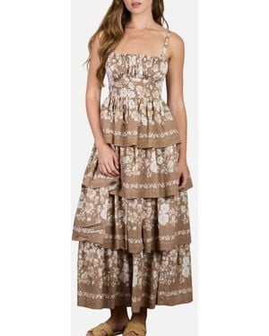 Blu Pepper Floral Tiered Midi Dress - Brown