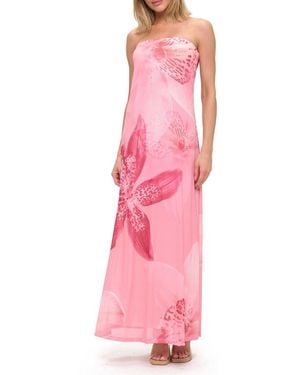 O.L. Printed Strapless Maxi Dress - Pink