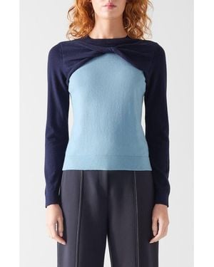 LK Bennett Aletta Colorblock Cotton & Merino Wool Twist Neck Sweater - Blue