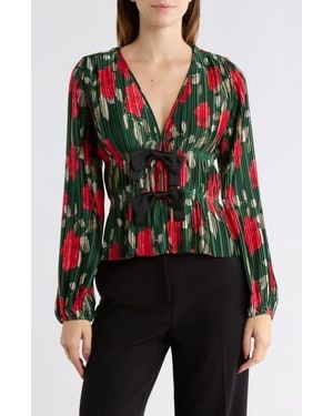 Wayf Bow Plissé Top - Red