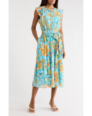 Ramy Brook Elle Floral Cap Sleeve Chiffon Maxi Dress - Blue