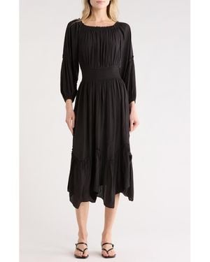 knee length dresses for ladies Cream Floral Smocked Long Sleeve Maxi Dress main image 0