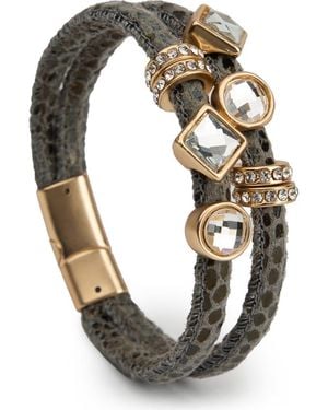 Saachi Charm Faux Leather Double Strand Bracelet - Gray