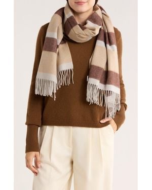 Portolano Stripe Fringe Cashmere Wrap Scarf - Brown