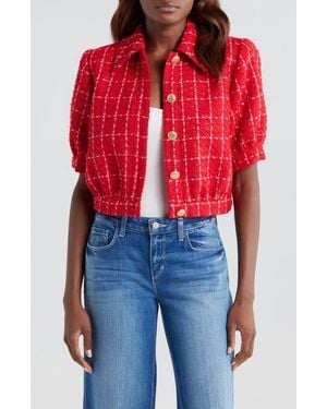 L'Agence Cove Plaid Short Sleeve Crop Tweed Jacket - Red