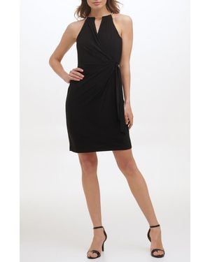 Kensie Halter Neck Sleeveless Faux Wrap Dress - Black