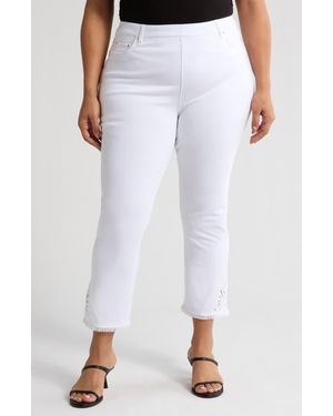 Lyssé Yori Eyelet Fringe Hem Crop Straight Leg Jeans - White
