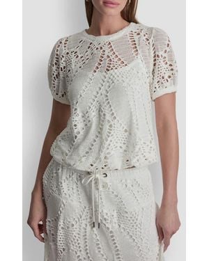 DKNY Leaf Open Stitch Cotton Blend Knit Top - Gray
