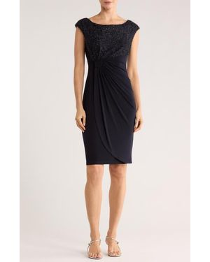Connected Apparel Eyelash Faux Wrap Cocktail Dress - Black