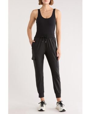 90 Degrees Emmy Mixed Media Cargo Jumpsuit - Black