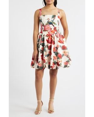 Julia Jordan Floral Basque Waist Fit & Flare Minidress - Red