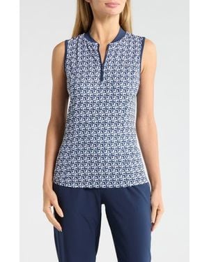 Original Penguin Geometric Print Sleeveless Golf Knit Polo - Blue