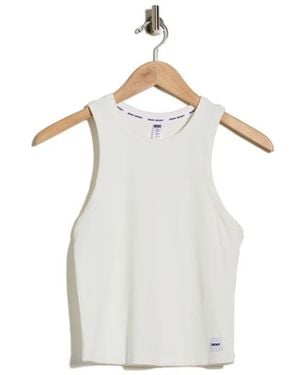 DKNY Hudson Rib Knit High Neck Tank - White