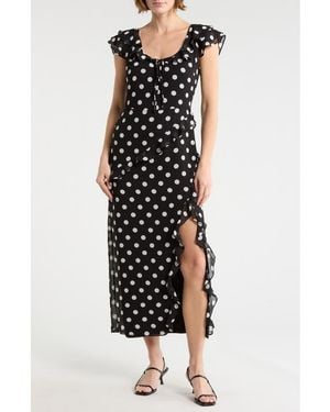 Wayf Ruffle Polka Dot Dress - Black
