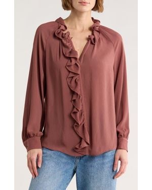 Gemma Jane Ruffle Long Sleeve Top - Red