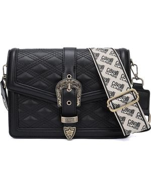 Roberto Cavalli Matera Diamond Quilt Flap Crossbody Bag - Black