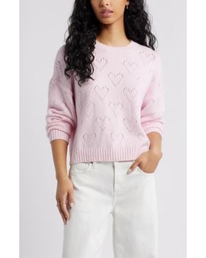 BP. Pointelle Heart Cotton Blend Sweater - Multicolor