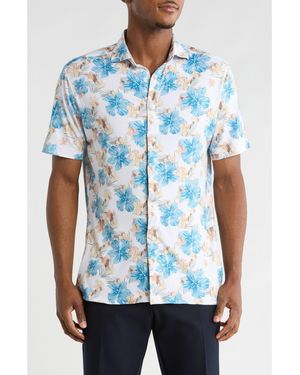 Con.struct Hibiscus Short Sleeve Button-Up Shirt - Blue
